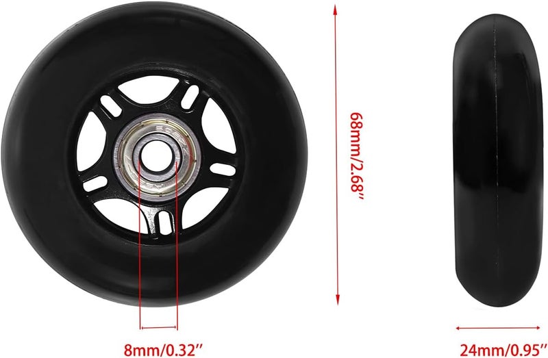 KAMIER Ripstick 68mm x 24mm Wheel Replacement for Razor 360 PowerRider RipRider FlashRider Caster Trike RipStik Ripster Ripsurf Kids Mini CasterBoard Skateboarded Scooter Wheels Parts Black (Set of 2) - Image 4